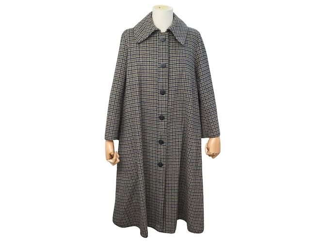 Céline VINTAGE NEUF MANTEAU LONG CELINE A CARREAUX EN LAINE 36 OVERSIZE A 40 COAT Marron