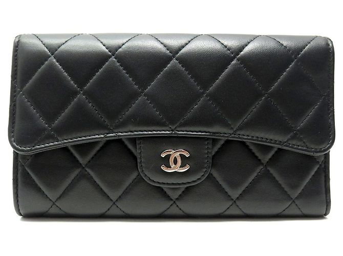 CHANEL CLASSIQUE A RABAT TIMELESS STEPPED LEDER GELDBÖRSE SCHWARZ