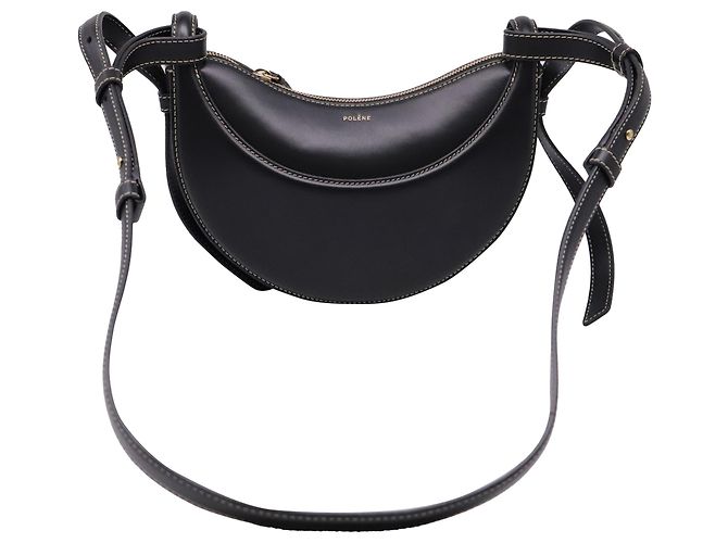 Polène Bolsa de ombro Polene Numéro Dix em couro de bezerro liso preto