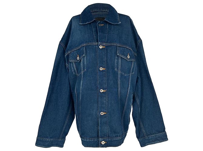 Off White Giacca in denim oversize Off-White con patch a freccia in cotone blu