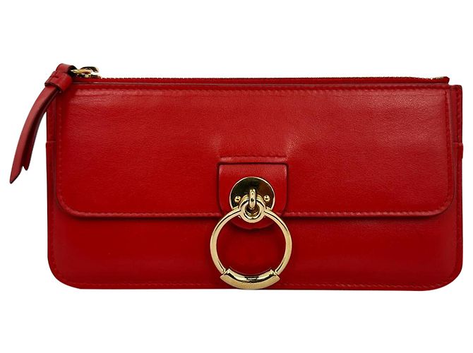Portefeuille long zippé Chloé Tess en cuir rouge