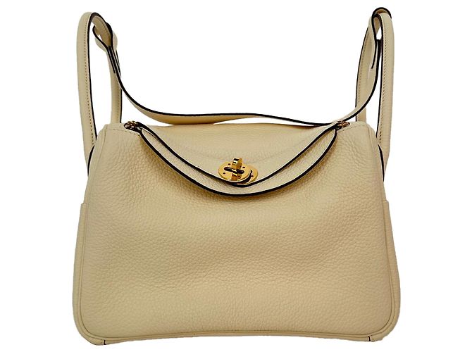 Bolsa de ombro Hermès Lindy 26 em couro Clemence Cream Branco Cru