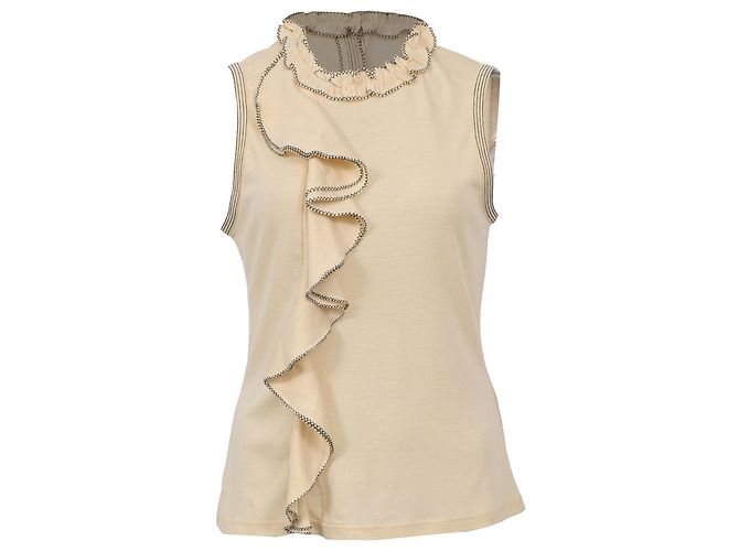 Ulla Johnson Brea Ruffled Sleeveless Blouse in Cream Wool White