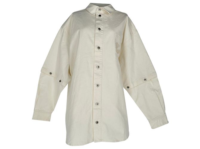 Off White Off-White 90s Oversized Convertible Denimhemd aus weißer Baumwolle Roh