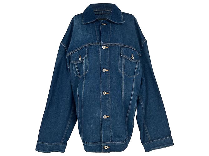 Off White Off-White Arrow-Patched Oversized Denim Jacket in Blue Cotton