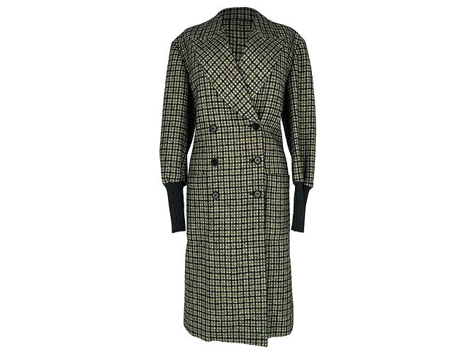 Chloé Plaid Double-Breasted Coat in Olive Wool Green Olive green