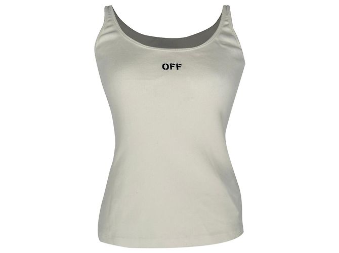 Off White Alça canelada Off-White Logo Stamp em algodão branco Cru