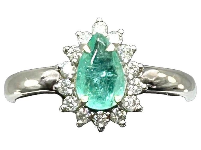 Autre Marque Paraiba-Turmalin Diamantring 18k Weißgold Silber Grün