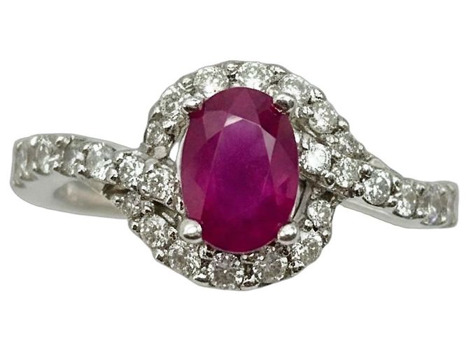 Autre Marque Anillo de Rubí Natural Burma Mong Hsu y Diamantes Blanco Roja Morado oscuro