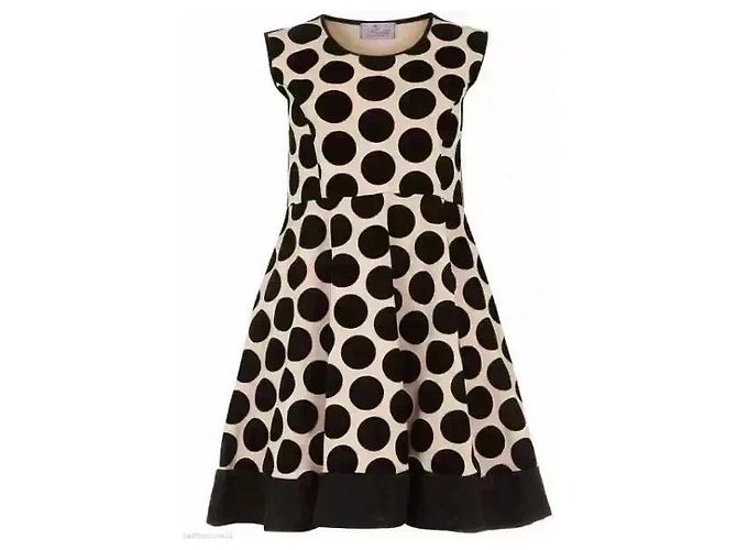 Autre Marque Praslin Vestido Preppy de Veludo Poá Preto Branco