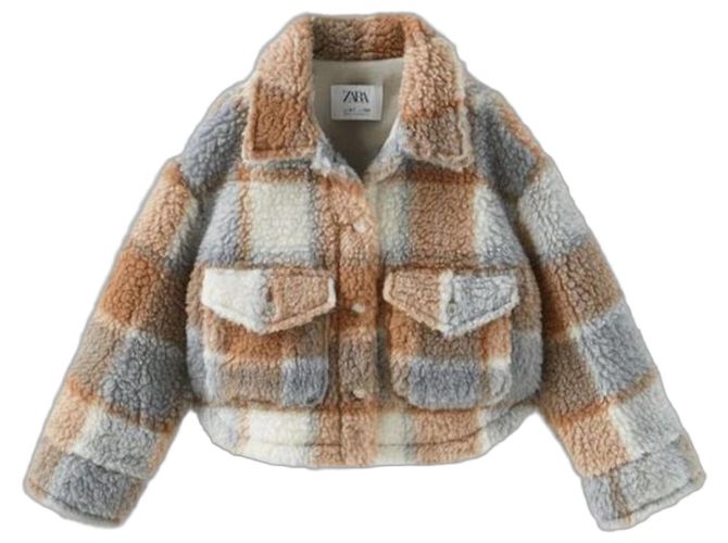 Giacca pile Zara bambini a quadri Marrone Bianco Multicolore Grigio