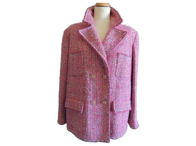 Chanel Spring-Summer 2019 Runway Double-Breasted Tweed Jacket Fuchsia Pink