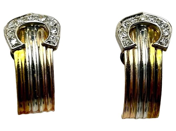 Autre Marque Tri-Color 18k Gold and Diamond Clip-on Earrings Silvery Pink White Golden