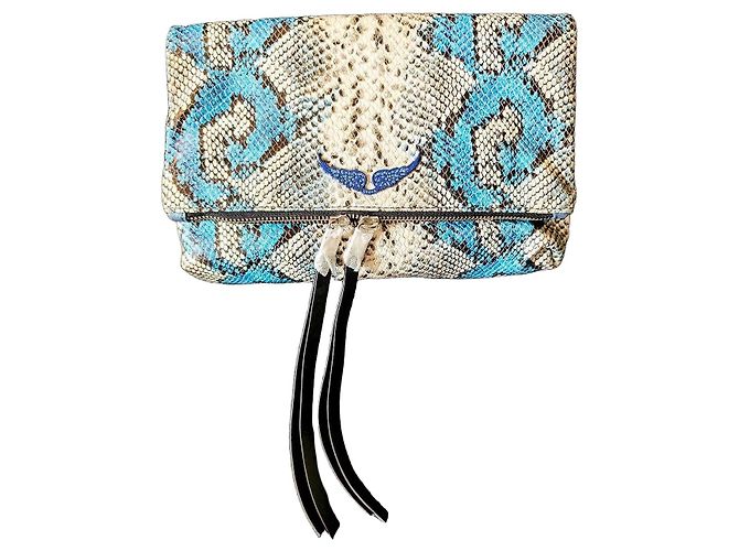 Zadig & Voltaire Mala Rock Couro de Píton Azul e Branco Multicor