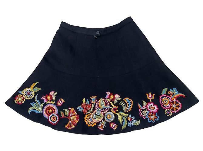 Saia curta Kenzo Paris preta com bordados florais Preto Multicor