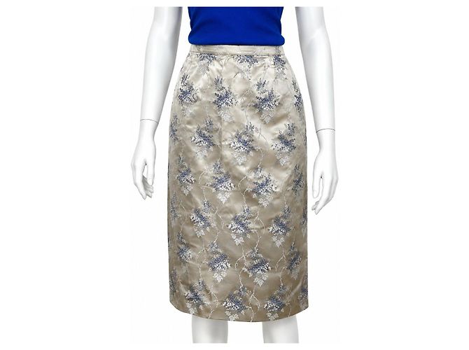 Prada Seidenrock mit Blumenmuster Blau Beige