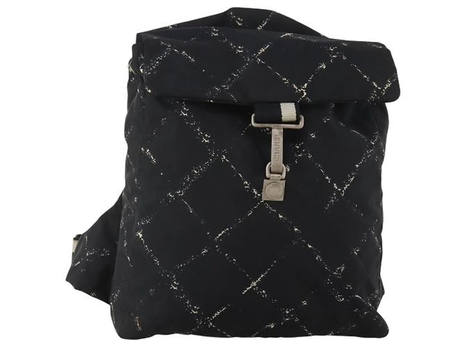 CHANEL New Travel Line Backpack Nylon Black CC Auth BA15739