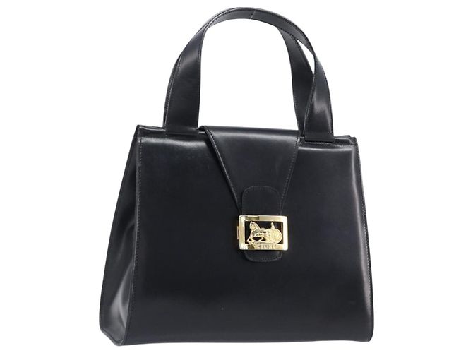 Céline Borsa a mano CELINE Horse Carriage in pelle nera e oro Auth 204622V Nero