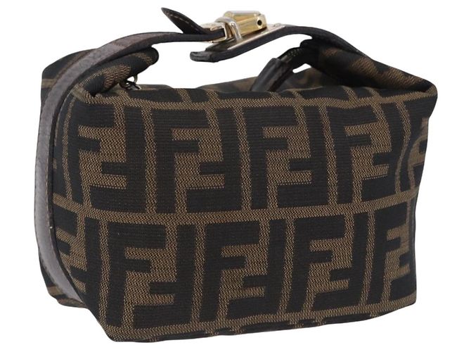 FENDI Zucca Canvas Handtasche Schwarz Braun Auth 203488