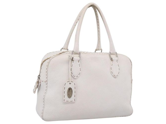 FENDI Celeria Handtasche aus Leder Weiß Silber Auth 201501