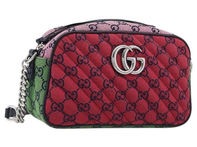 Borsa a catena GUCCI GG Canvas GG Marmont Multicolor Silver 447632 Auth 203621 Argento Multicolore