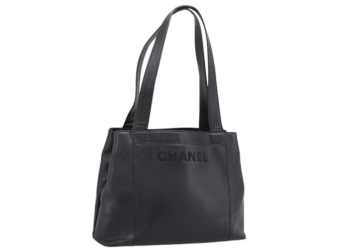 CHANEL Tote Bag Kaviarleder Schwarz Silber CC Auth 201476