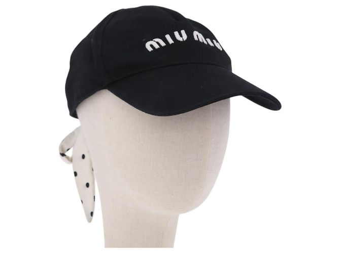 Gorra Miu Miu de algodón negro y blanco Auth BA15517