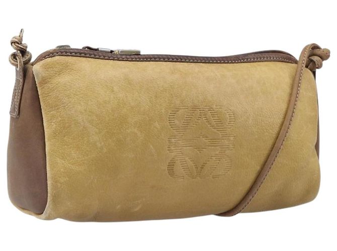 Bolsa de Ombro LOEWE em Couro Bege Tom Dourado Auth 204654
