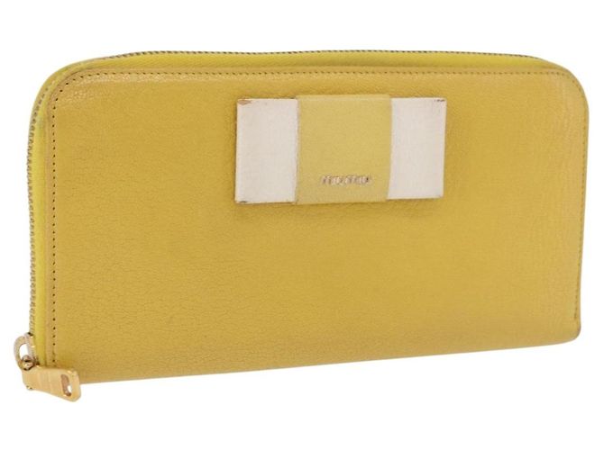 Miu Miu Long Wallet Leather Yellow Gold Auth 200735A Golden