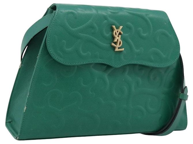 Autre Marque Bolsa de Ombro SAINT LAURENT Couro Verde Tom Dourado Auth 202964