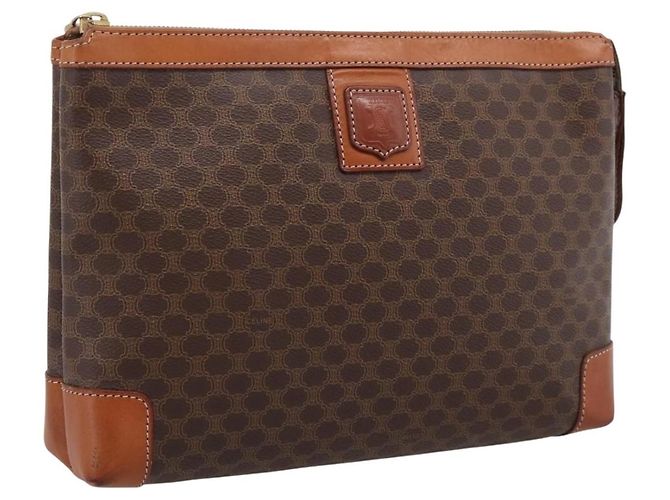 Céline Borsa a pochette CELINE Macadam PVC Pelle Marrone Oro Auth 201520A D'oro