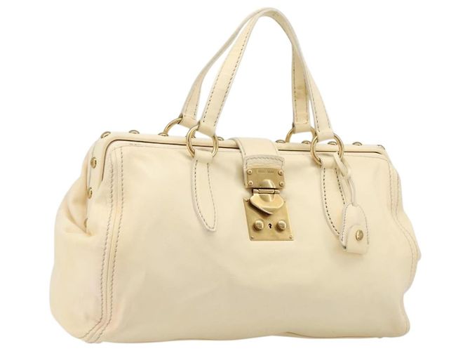 Miu Miu Handtasche Leather Ivory Gold Auth 202657A Golden Roh