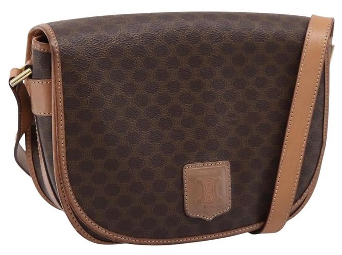 Céline Bolsa de Ombro CELINE Macadam PVC Couro Marrom Tom Dourado Auth ep15762