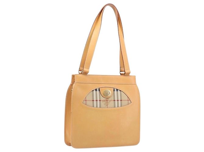 Burberrys Nova Check Schultertasche Leder Beige Gold Auth 201388 Golden