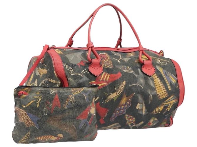 Salvatore Ferragamo Shoulder Bag Coated Canvas Red Gold Auth 202451 Golden
