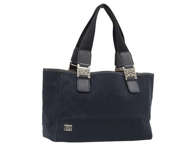 Sac à main GUCCI GG Canvas Noir et Doré 145810 Auth 204666V
