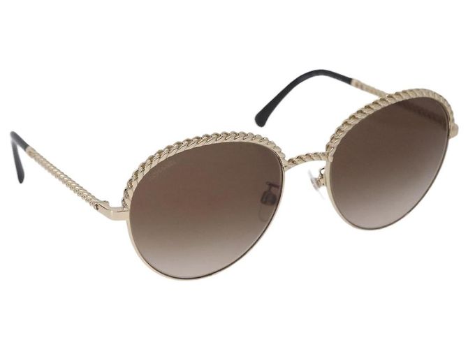 CHANEL Sonnenbrille Metall Gold Tone CC Auth 204107M