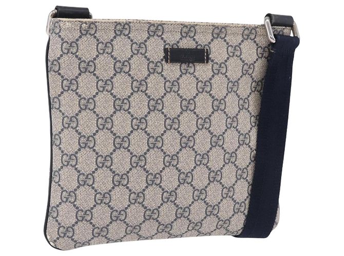 Bolsa de Ombro GUCCI GG Supreme PVC Navy Silver 201538 Auth ka6210 Prata Azul marinho