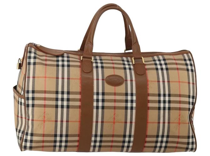 Bolso Boston Burberrys Nova Check Canvas Beige Gold Auth 200460V Dorado