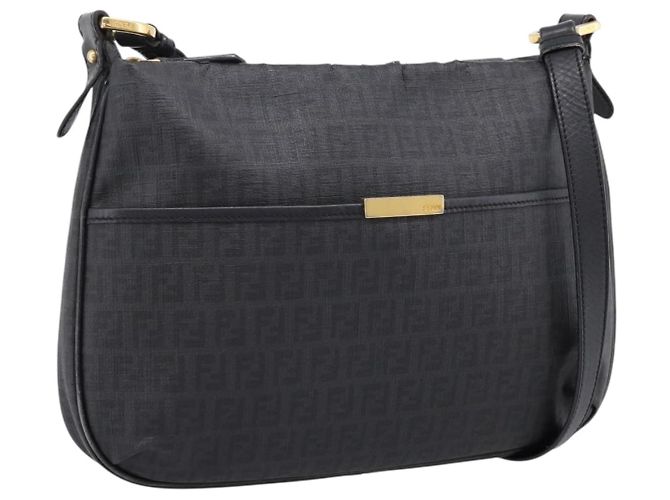 FENDI Zucchino Canvas Schultertasche PVC Schwarz Gold Auth 204845 Golden
