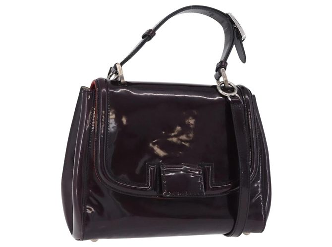 Bolsa de Ombro FENDI Silvana em Couro Patente 2way Roxo Prata Auth 202690A