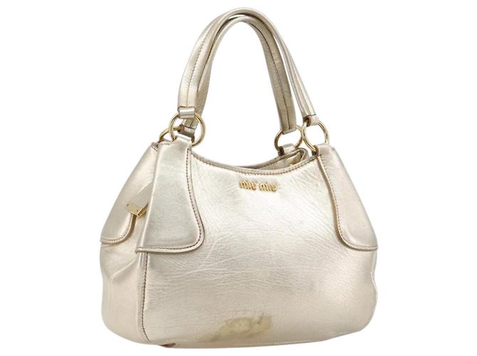 Borsa a mano Miu Miu in pelle Champagne Gold Gold Tone Auth 167627V D'oro