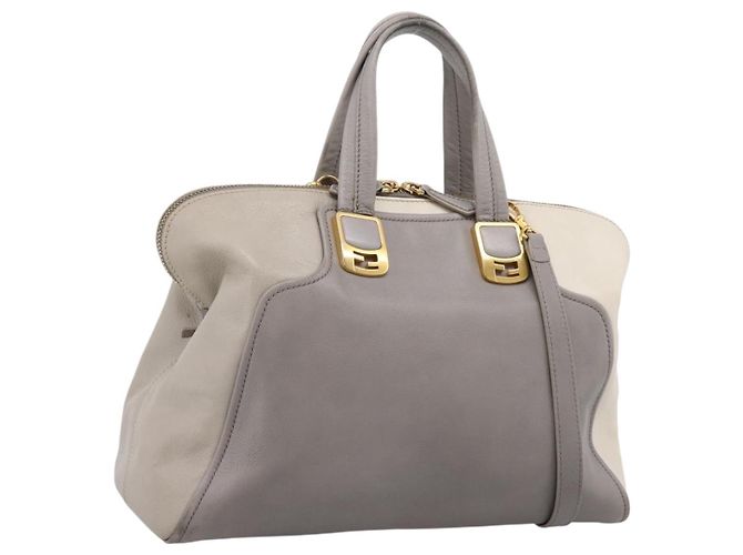 Borsa a mano FENDI Chameleon in pelle 2way Grigio Tono Oro 8BL110 Auth 198625A Marrone