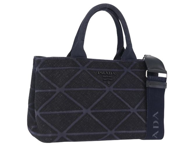 PRADA Canapa Triangle Handtasche Canvas 2way Navy Silver Auth 204765M Silber Marineblau
