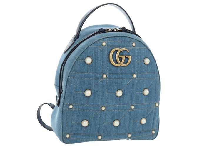 GUCCI GG Marmont Backpack Denim Blue Gold 476671 Auth 203241M Golden