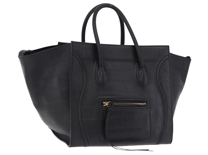 Céline CELINE Luggage Phantom Shopper Hand Bag Leather Black Gold Tone Auth 201314V