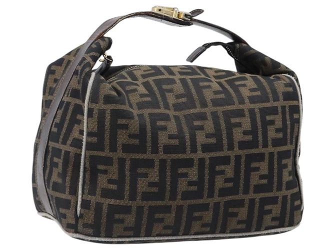 FENDI Zucca Canvas Vanity Hand Bag Black Brown Auth 198536