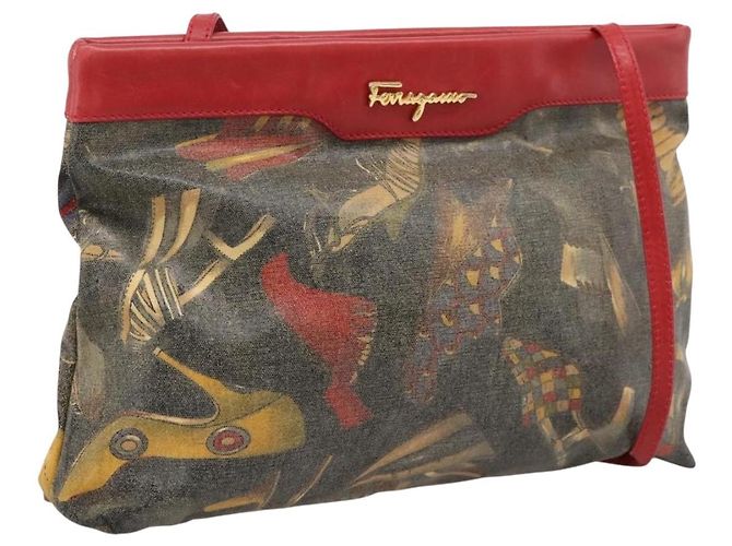 Salvatore Ferragamo Shoulder Bag Coated Canvas Multicolor Gold Auth 204442 Multiple colors Golden
