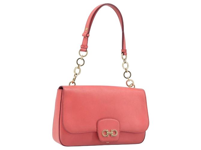 Borsa a tracolla Salvatore Ferragamo Gancini Chain in pelle Pink Gold Auth 204648A Rosa