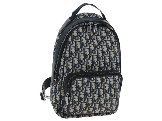 Christian Dior Trotter Canvas Rucksack Jacquard Navy Silver Auth 203250SAM Silber Marineblau